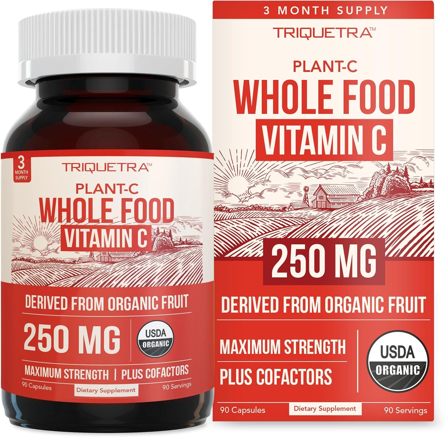 Triquetra Health Organic Fruit-Based Vitamin C with Absorption Enhancers - Vegan, Enhanced Bioavailability for Immune Support & Antioxidant Boost (90 Servings)