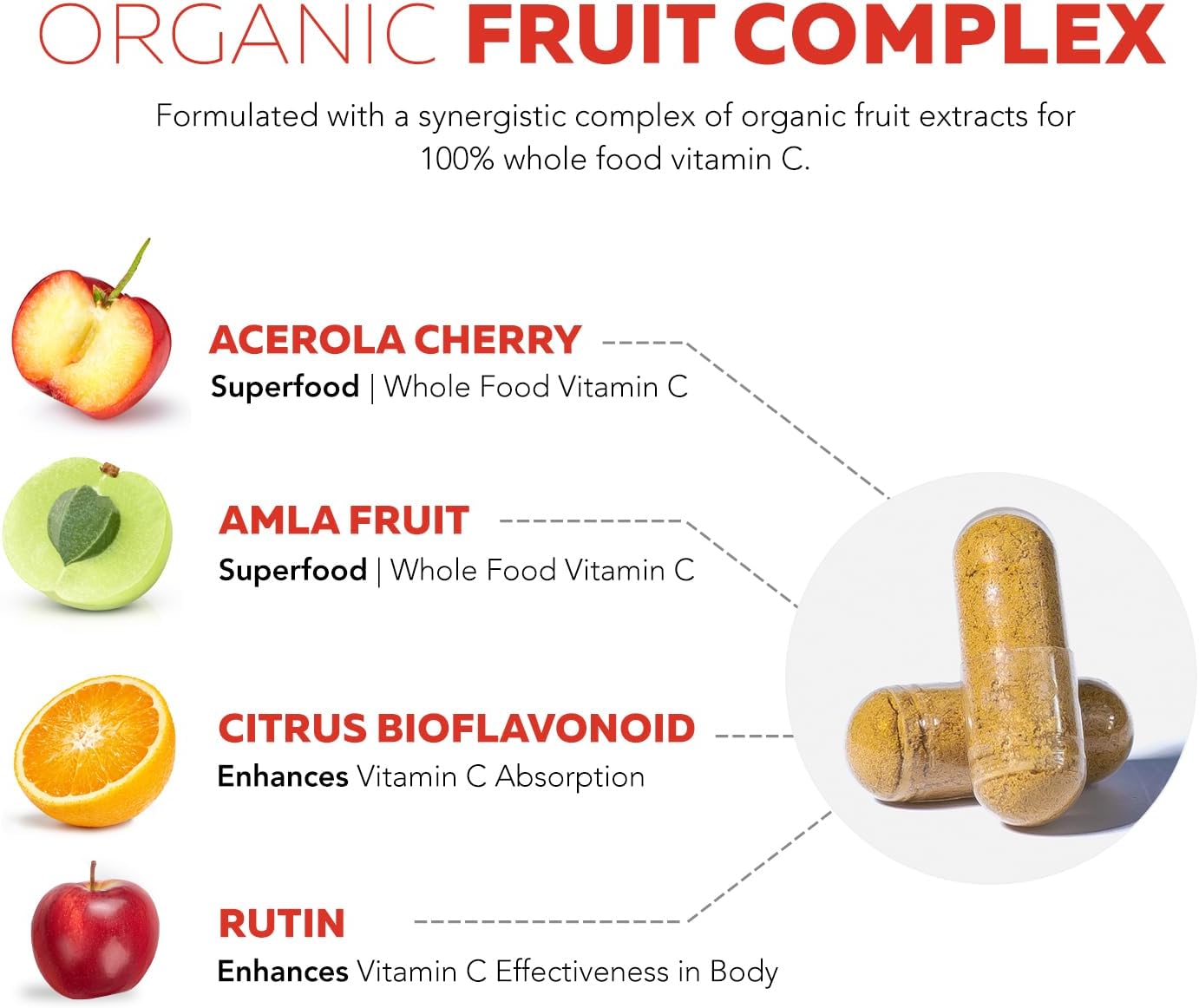Triquetra Health Organic Fruit-Based Vitamin C with Absorption Enhancers - Vegan, Enhanced Bioavailability for Immune Support & Antioxidant Boost (90 Servings)