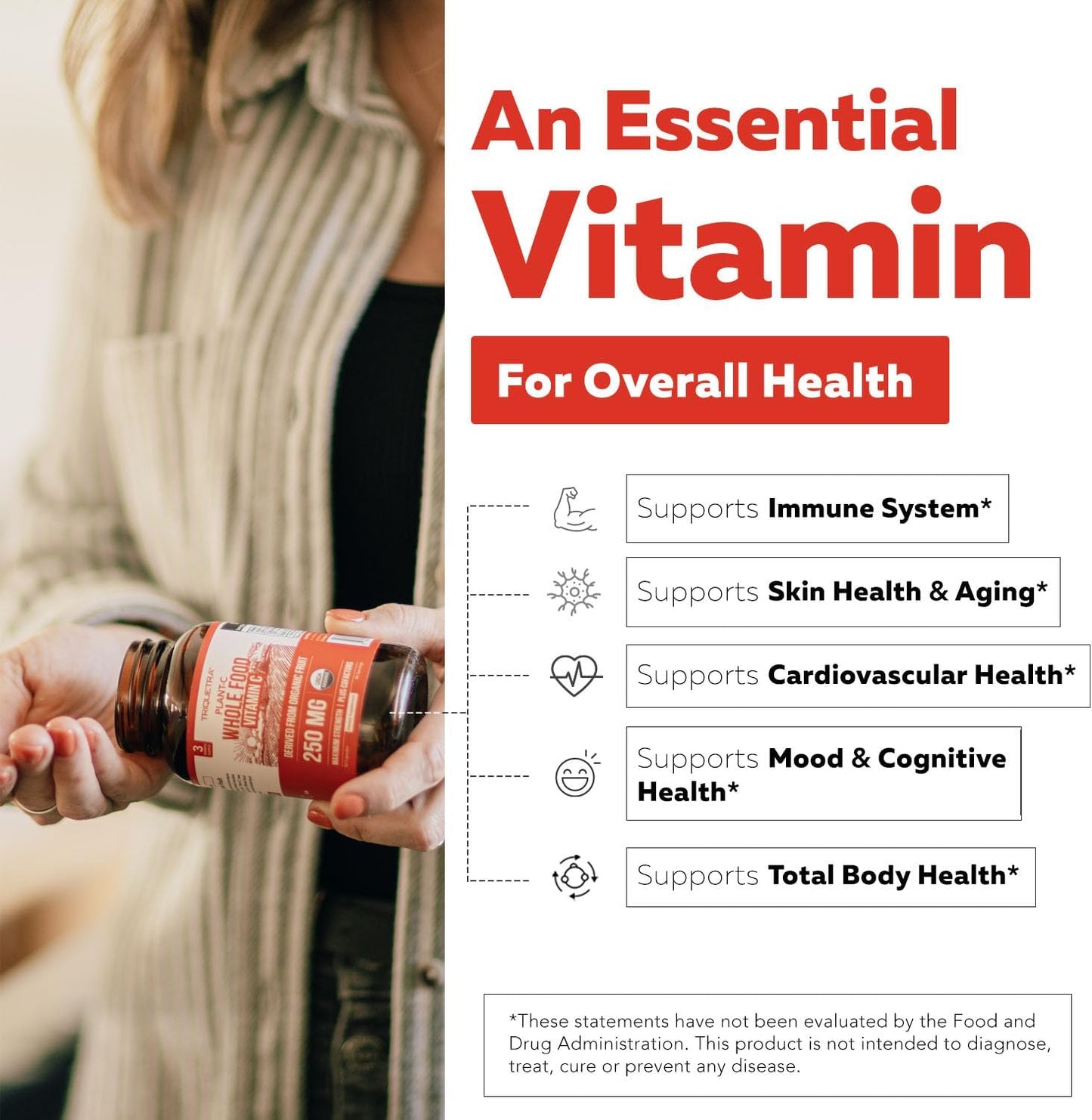 Triquetra Health Organic Fruit-Based Vitamin C with Absorption Enhancers - Vegan, Enhanced Bioavailability for Immune Support & Antioxidant Boost (90 Servings)