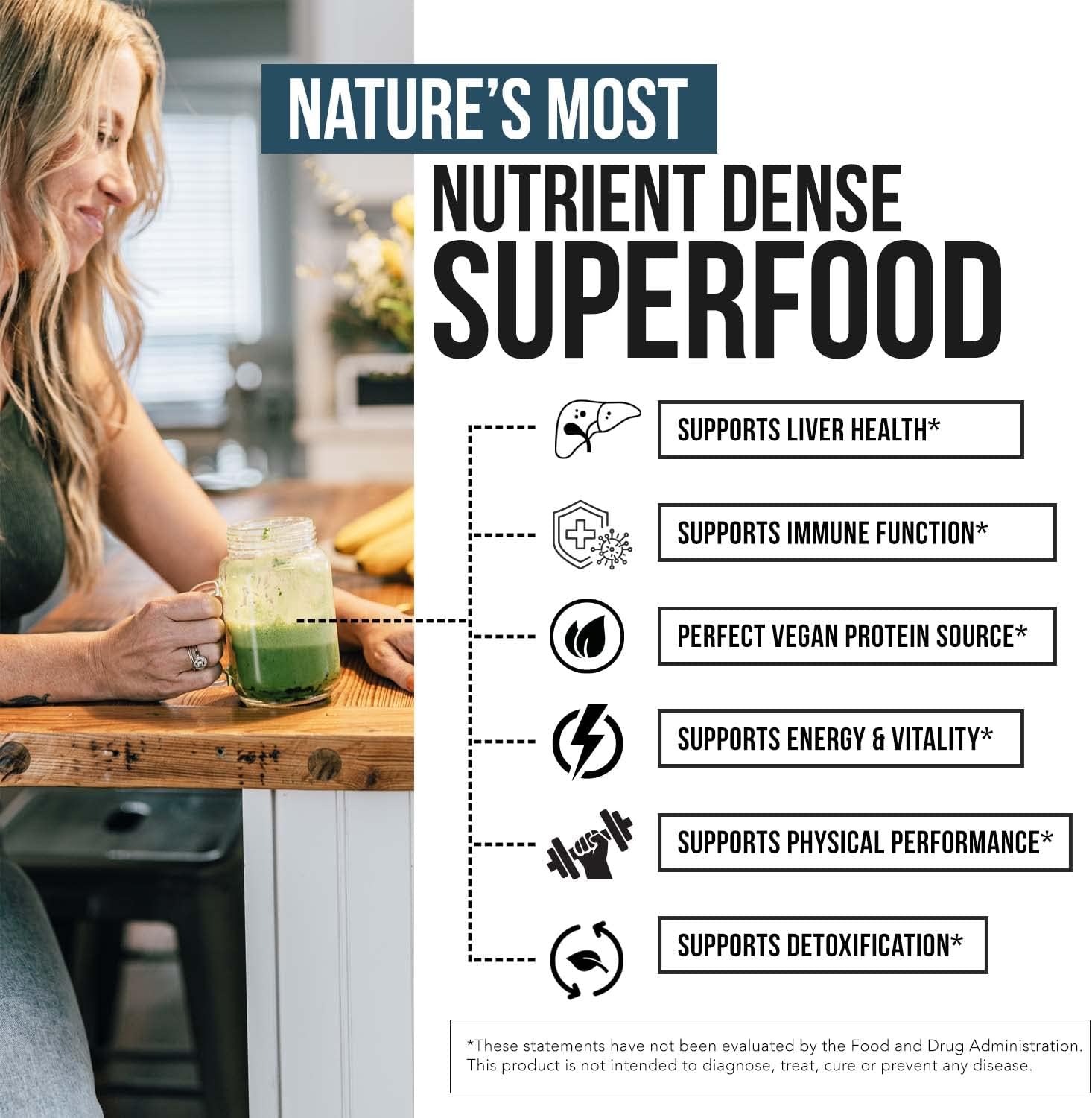 Triquetra Health Parry® Spirulina Powder - Highest Nutrient Density, Non-Irradiated, 4 Organic Certifications, Vegan Farming Process - 75 Servings (8 oz)