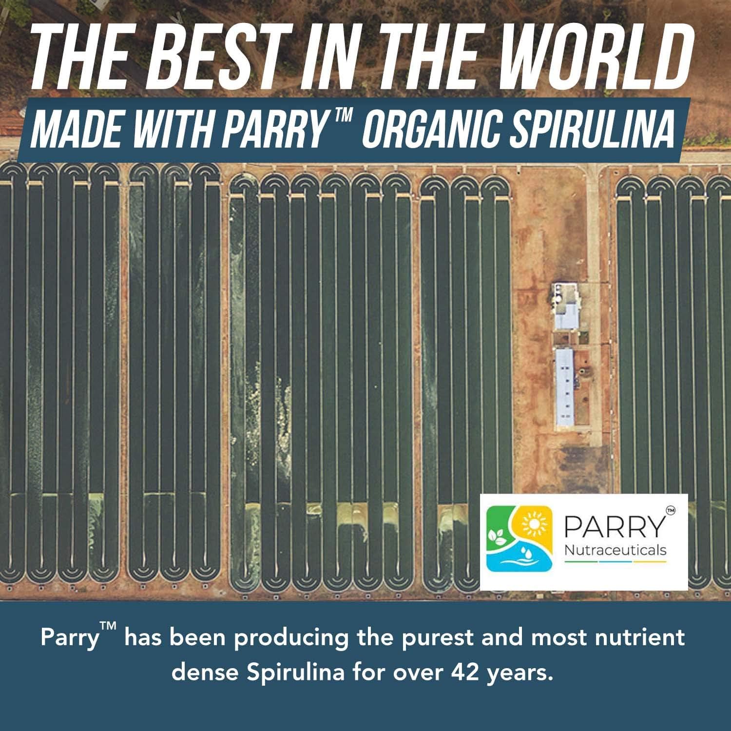 Triquetra Health Parry® Spirulina Powder - Highest Nutrient Density, Non-Irradiated, 4 Organic Certifications, Vegan Farming Process - 75 Servings (8 oz)