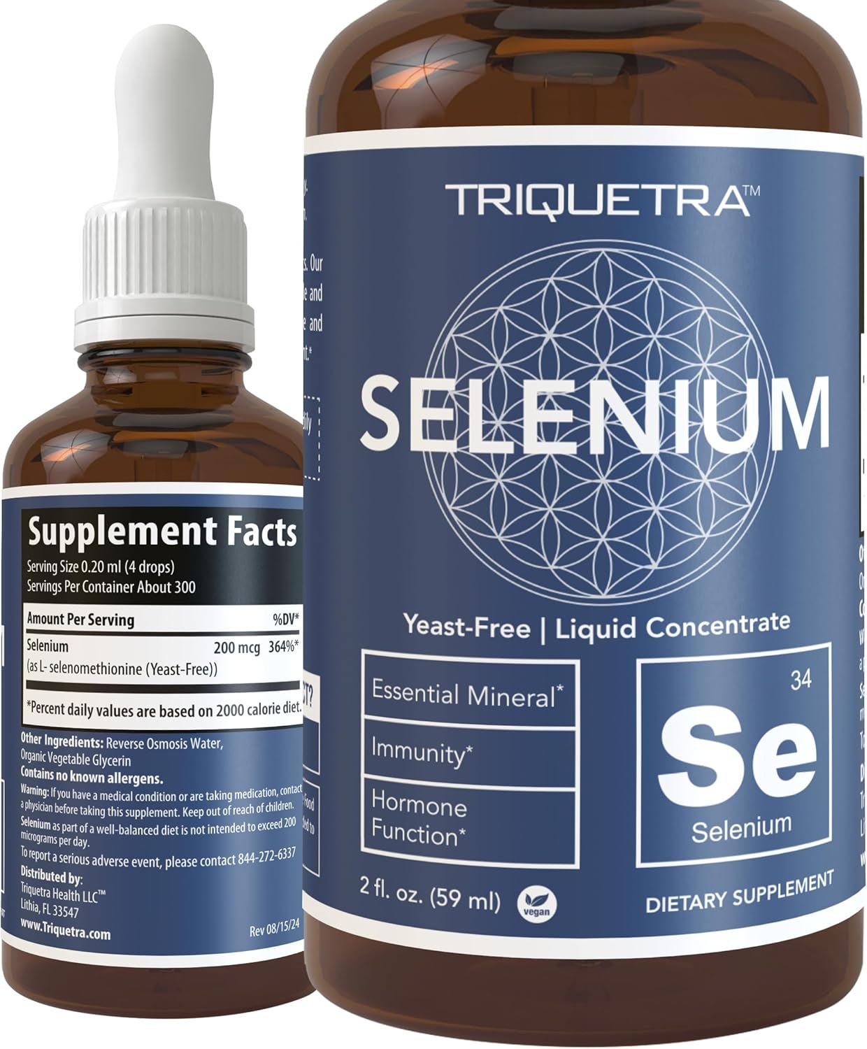 Triquetra Health Selenium Liquid Concentrate - 200 mcg, Selenomethionine, Vegan, Glass Bottle, Antioxidant - Immunity & Thyroid Support (2 oz)