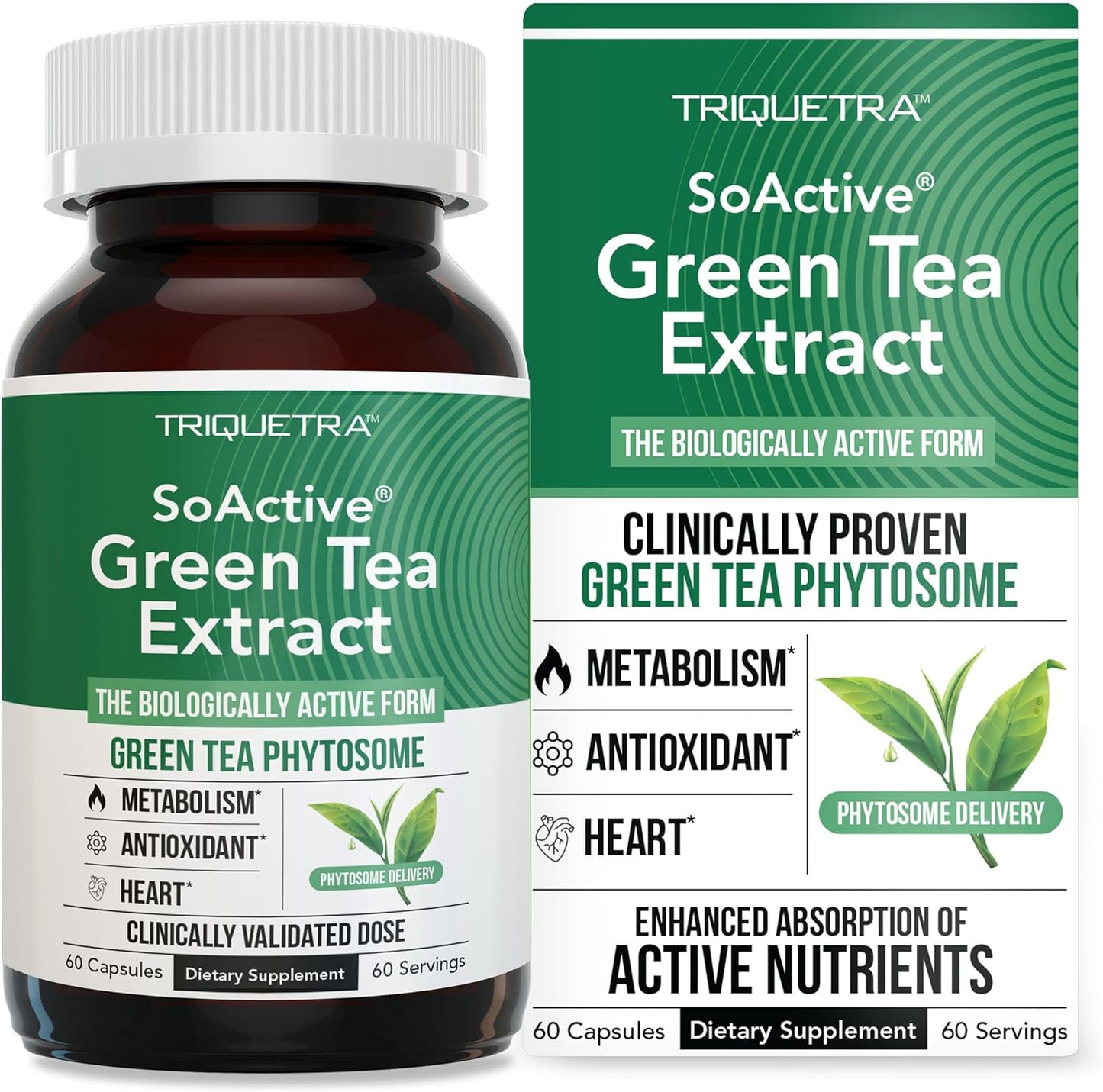 Triquetra Health SoActive Green Tea Extract Capsules - Enhanced Absorption for Metabolism & Weight Management - 60 Count