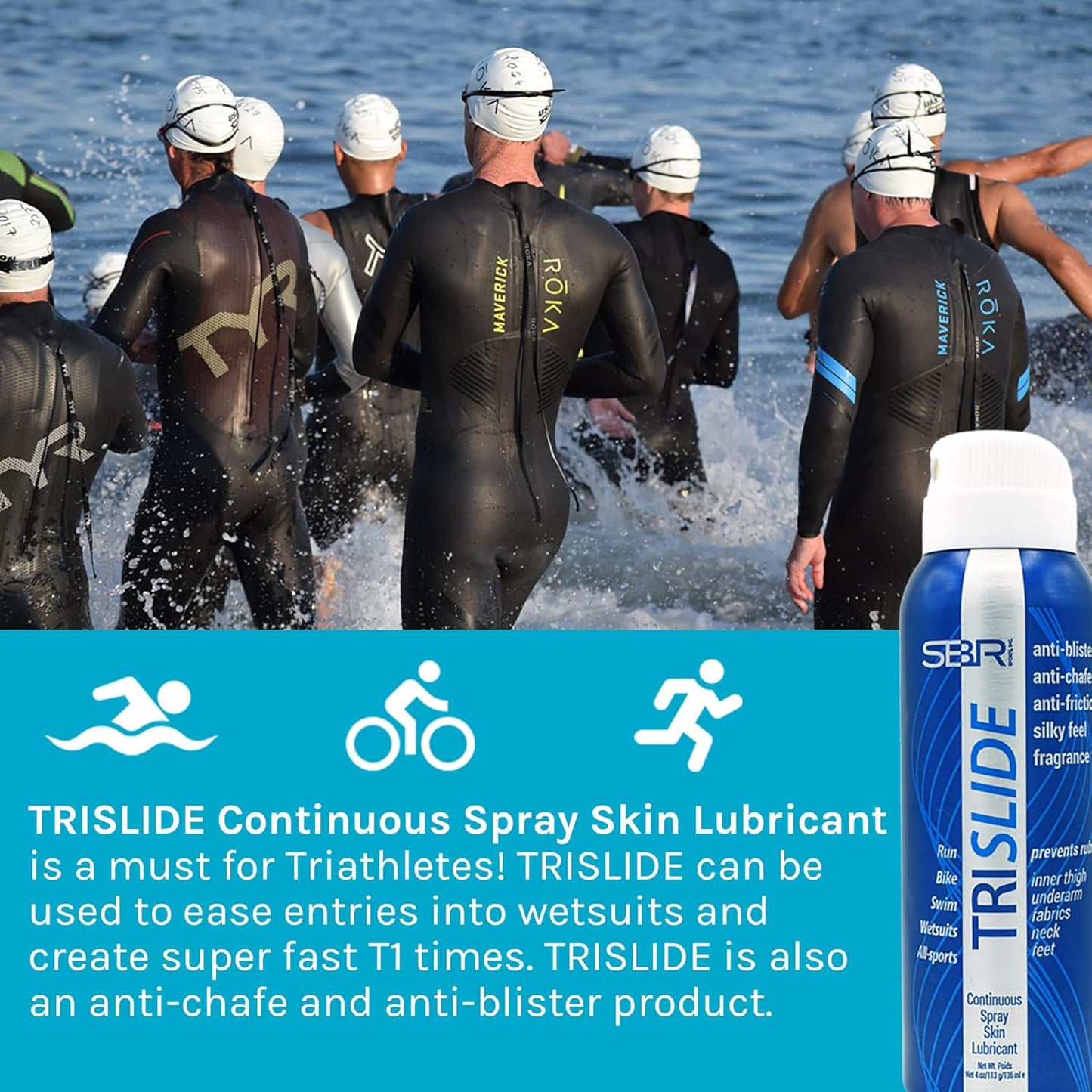 TRISLIDE Anti-Chafe Spray Lubricant for Skin Protection - Prevents Chafing and Blisters, Long-Lasting Comfort - 1 Pack