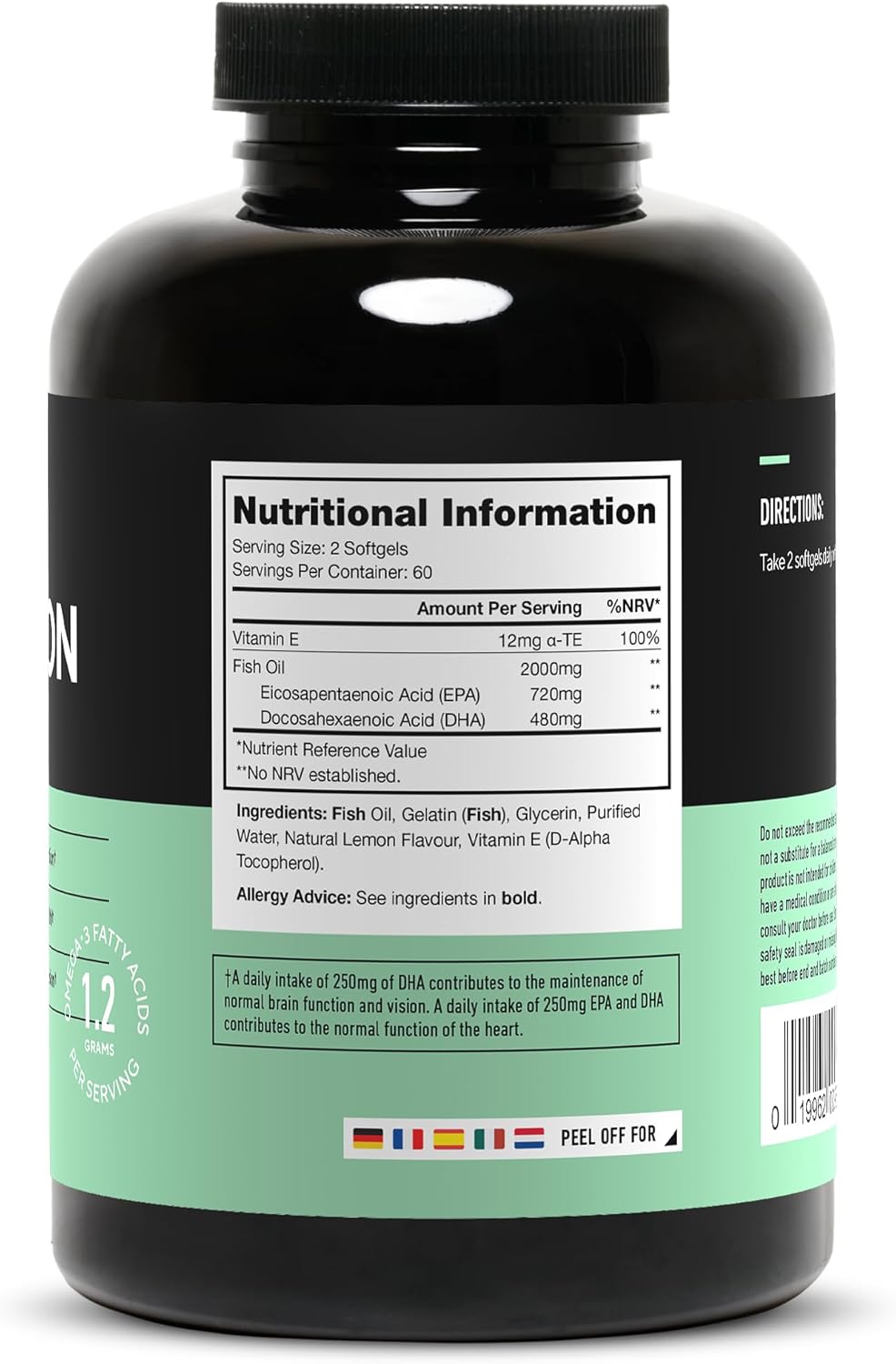 Triton Fish Oil Capsules - Triple Strength Omega 3 with Vitamin E & Lemon Oil - 2400mg EPA & DHA - 30 Servings