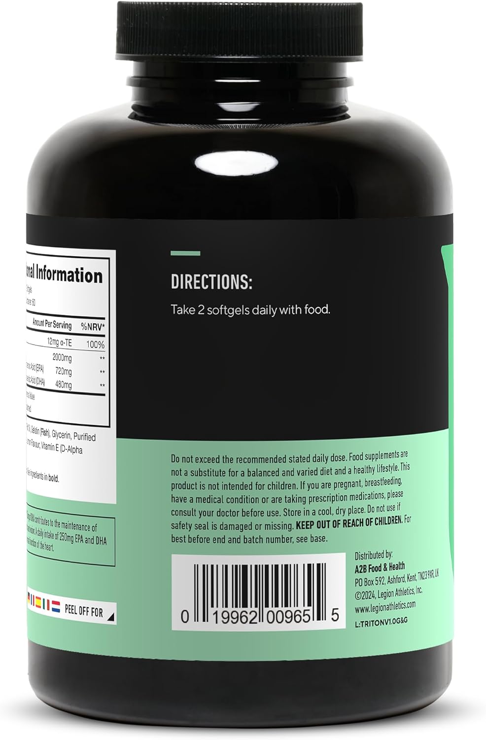 Triton Fish Oil Capsules - Triple Strength Omega 3 with Vitamin E & Lemon Oil - 2400mg EPA & DHA - 30 Servings