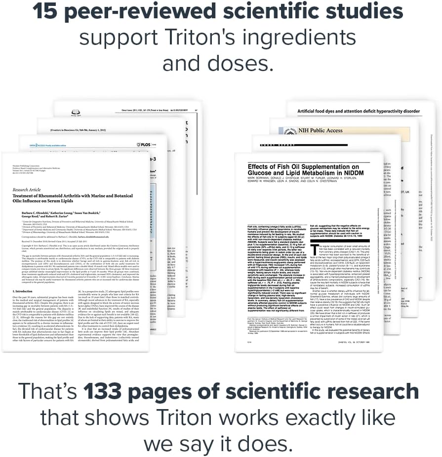 Triton Fish Oil Capsules - Triple Strength Omega 3 with Vitamin E & Lemon Oil - 2400mg EPA & DHA - 30 Servings