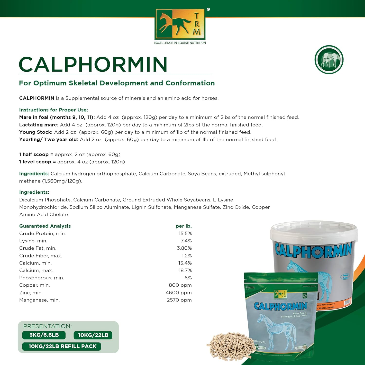 TRM Calphormin Nutrient-Rich Horse Supplement for Young Horses - 6.6 lb Bucket