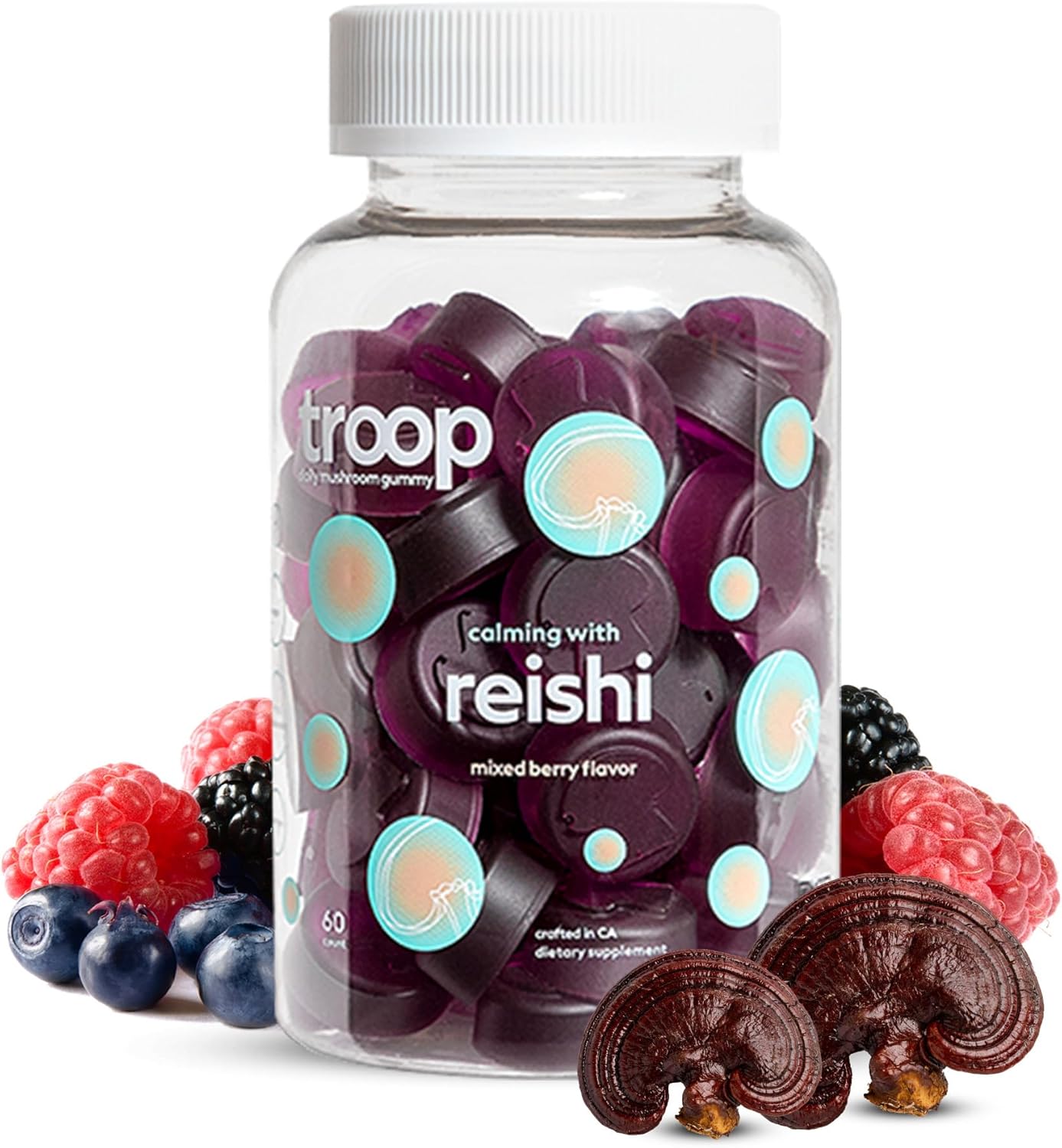 Troop Daily Mushroom Reishi Gummy: Stress Management, Sleep Aid, Immune Support - Vegan, 60 Count