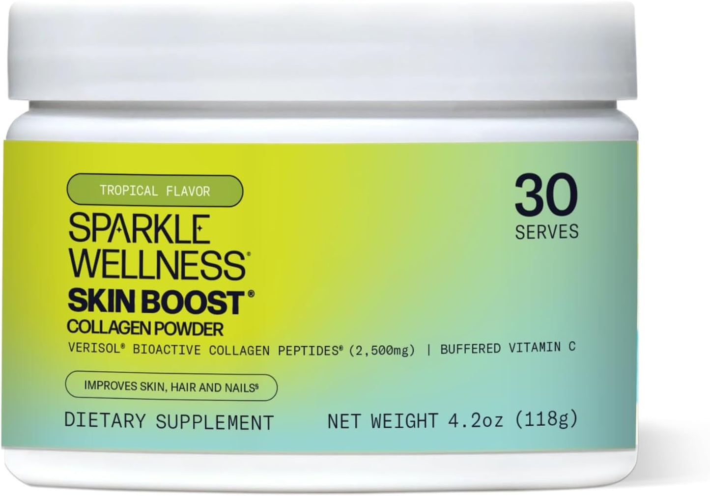 Tropical Coconut & Pineapple Collagen Powder for Skin Boost - Verisol Collagen Protein Drink with Vitamin C - 30 Servings