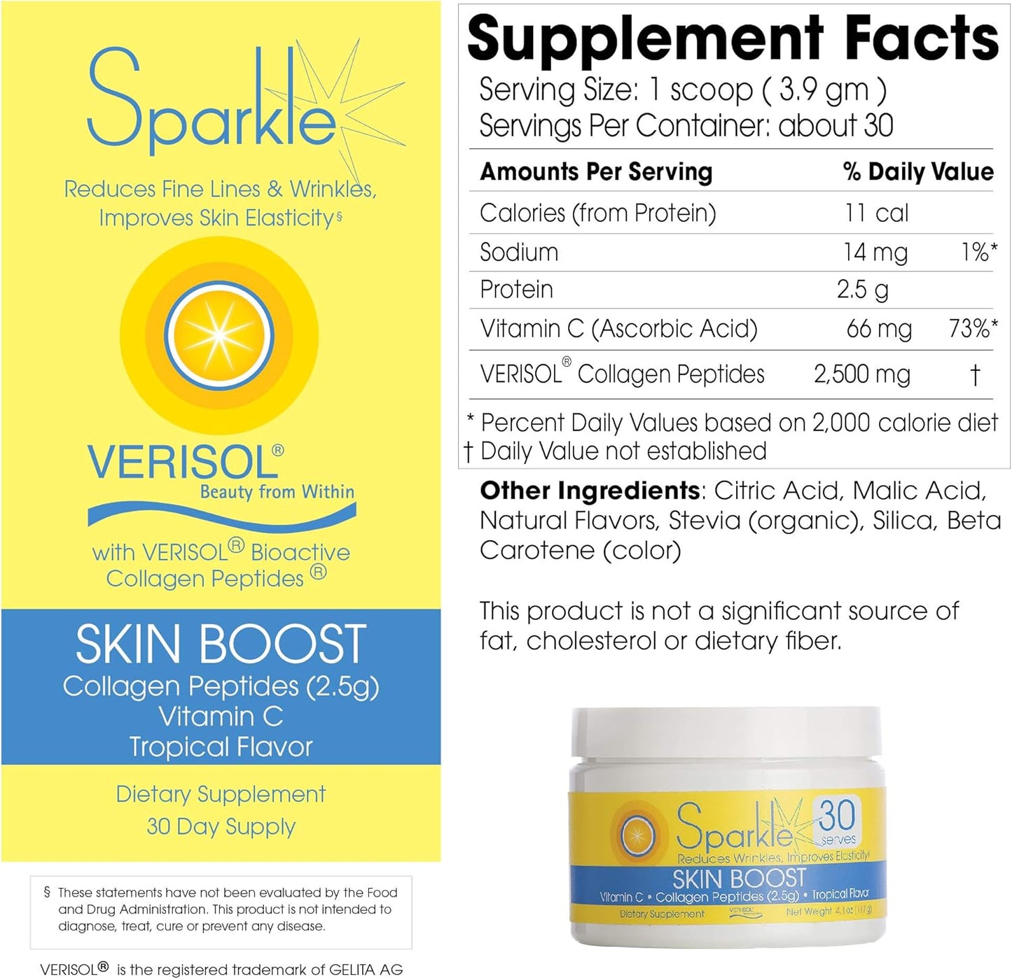 Tropical Coconut & Pineapple Collagen Powder for Skin Boost - Verisol Collagen Protein Drink with Vitamin C - 30 Servings