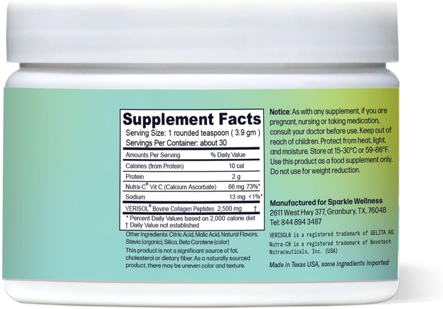 Tropical Coconut & Pineapple Collagen Powder for Skin Boost - Verisol Collagen Protein Drink with Vitamin C - 30 Servings