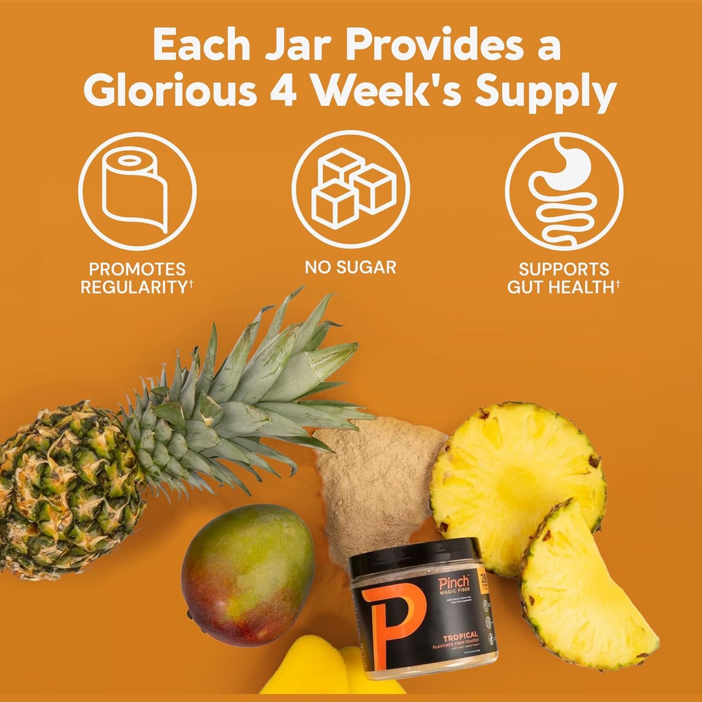 Tropical Flavored Psyllium Husk Fiber Powder for Digestive Health - Keto & Vegan Friendly - 28-Day Supply