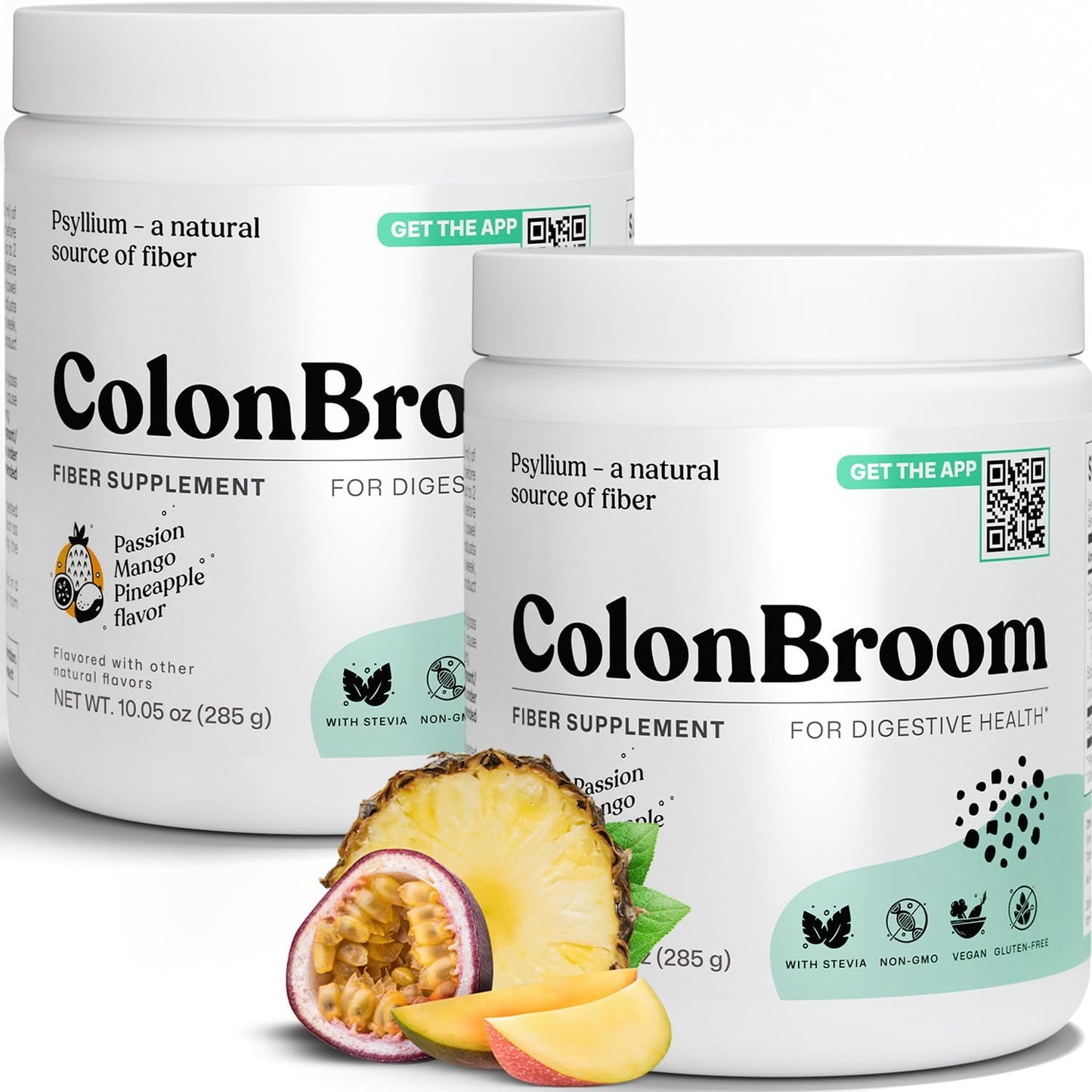 Tropical Fruits ColonBroom Psyllium Husk Powder with Stevia - Vegan Fiber Supplement for Gut Health & Bloating Relief - 100 Servings