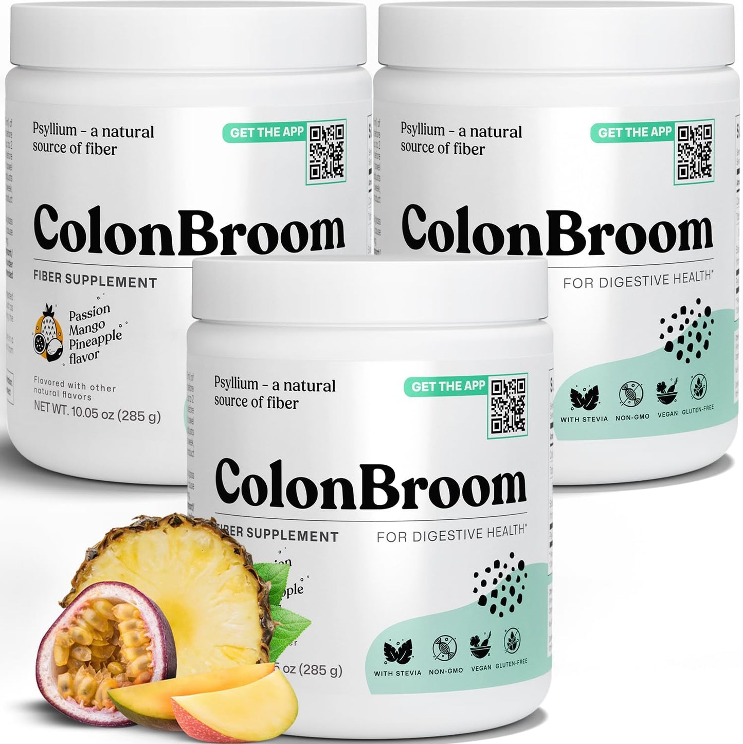 Tropical Fruits ColonBroom Psyllium Husk Powder with Stevia - Vegan Fiber Supplement for Colon Cleanse & Gut Health - 150 Servings