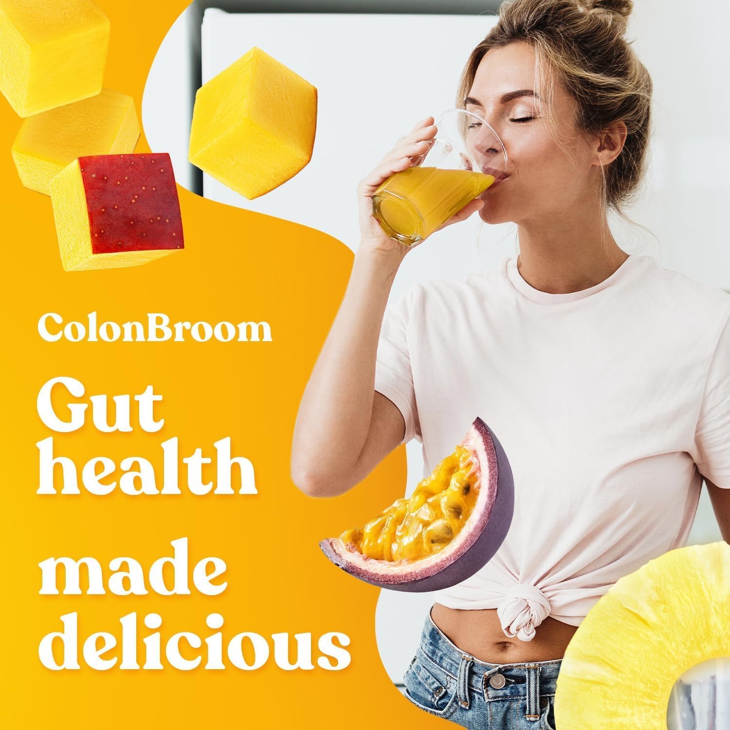 Tropical Fruits ColonBroom Psyllium Husk Powder with Stevia - Vegan Fiber Supplement for Gut Health & Bloating Relief - 100 Servings