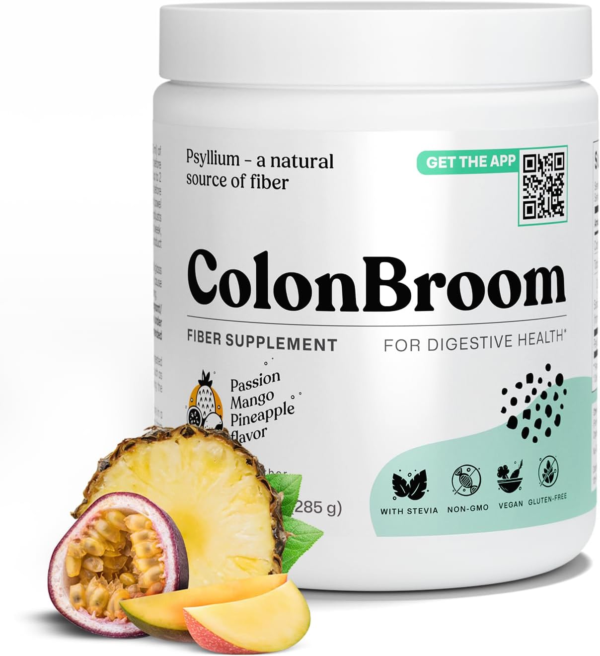 Tropical Fruits Psyllium Husk Powder with Stevia - Colon Cleanse Drink for Bloating Relief & Gut Health - Vegan Fiber Supplement