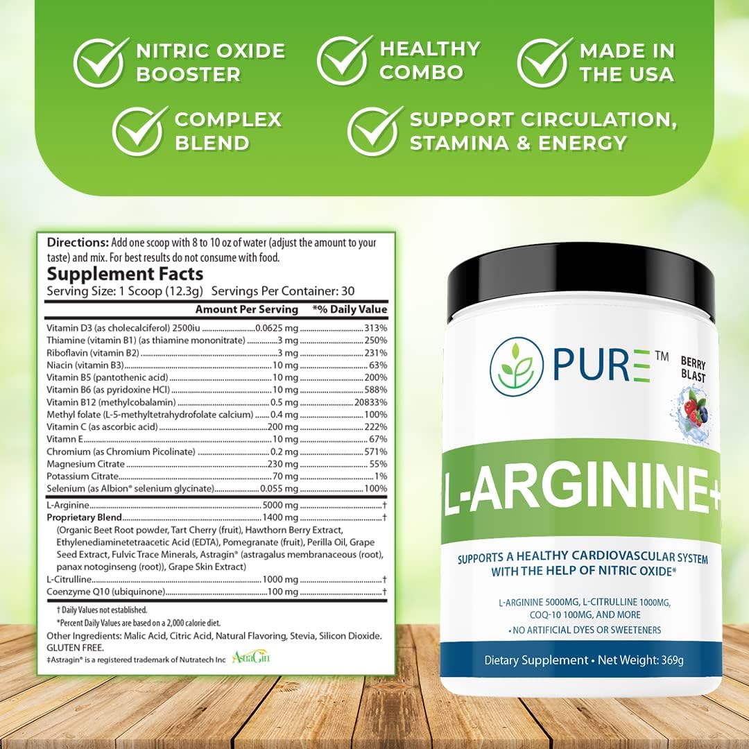 Tropical Mango L-Arginine+ with L-Citrulline, CoQ10 - Supports Blood Pressure, Cholesterol, Energy, Muscle Development & More