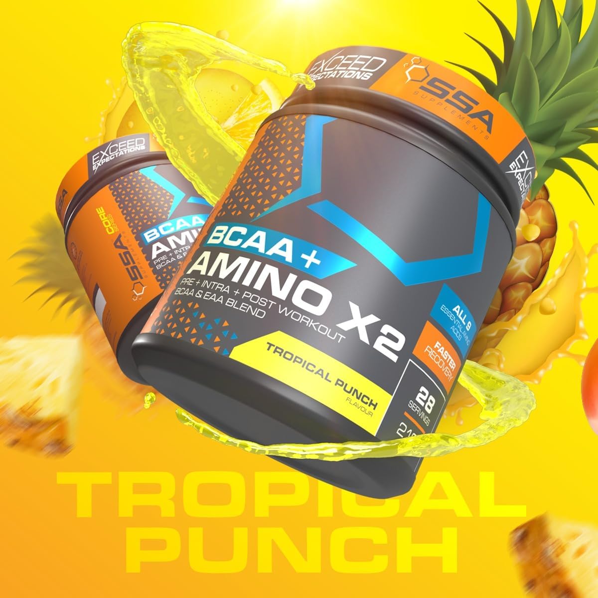 Tropical Punch Flavored BCAA + EAA Amino Acid Complex with Glutamine for Pre & Post Workout Recovery - 210g