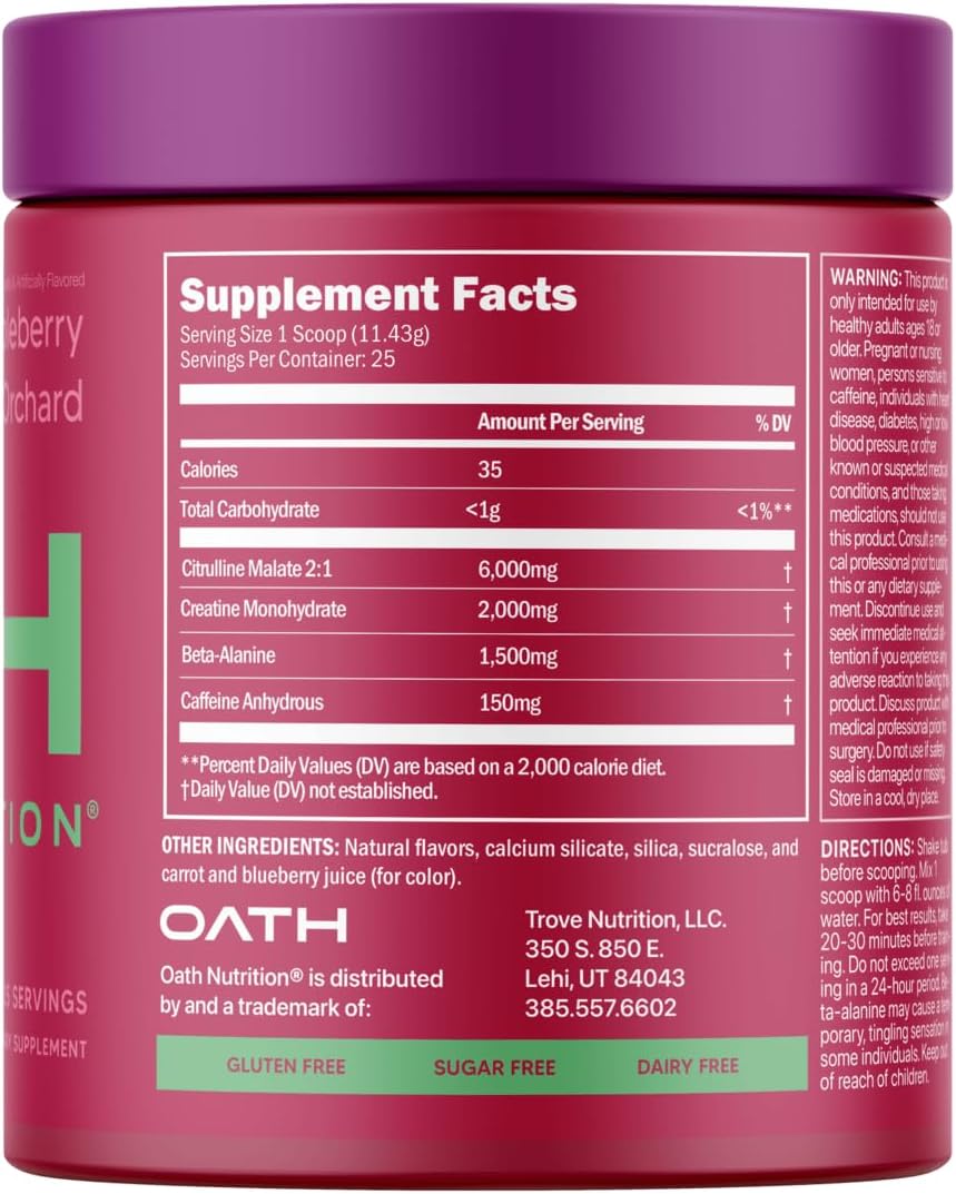 Trove Nutrition Oath Nutrition Sport Pre-Workout - Appleberry Orchard Flavor - 25 Servings