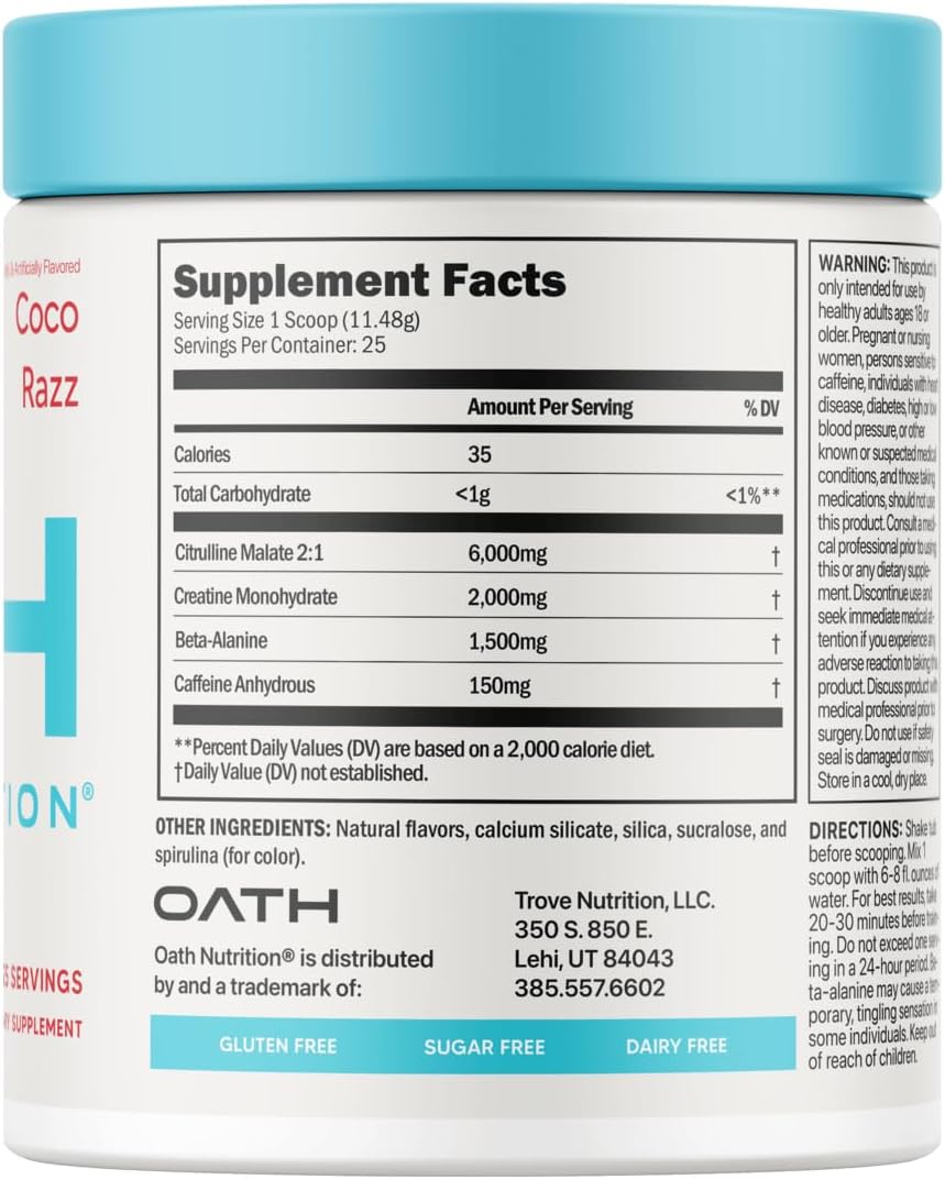 Trove Nutrition Oath Nutrition Sport Pre-Workout Stimulant with 25 Servings in Coco Razz Flavor