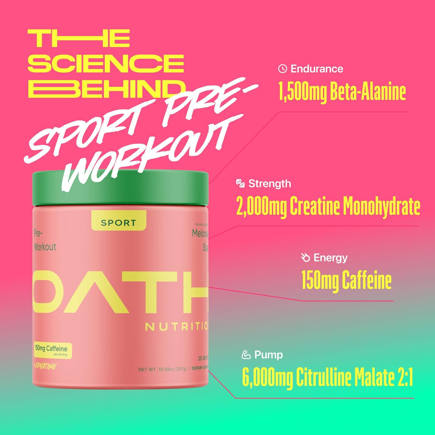 Trove Nutrition Oath Nutrition Sport Pre-Workout Stim Melonade Stand 25 Servings - Boost Your Workout Performance