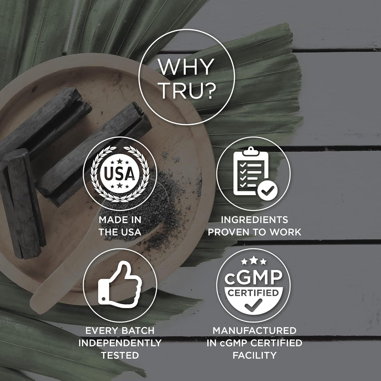 TRU Detox Activated Charcoal Supplement - Vegan Friendly, Whole Body Natural Detox, Reduce Bloating, Enhance Skin Health - 60 Servings