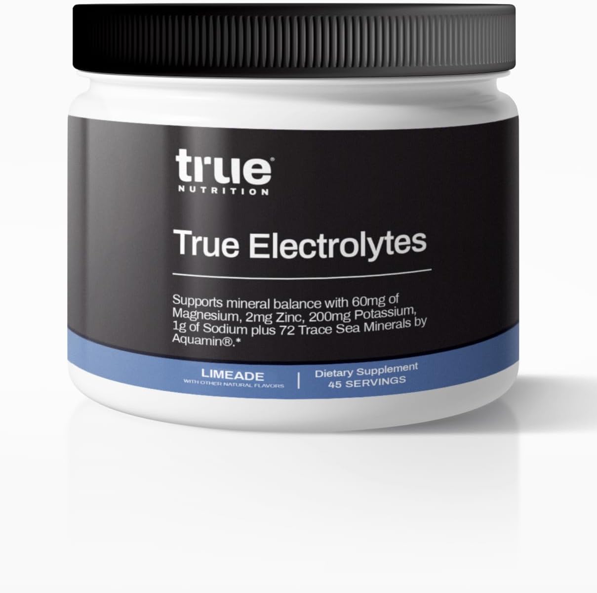 True Nutrition Electrolyte Hydration Drink Mix - Limeade Flavor | Supports Mineral Balance with Zinc, Potassium, Magnesium, & Sodium | Aquamin 72 Trace Sea Minerals | 5 Cal, 0g Sugar | 45 Servings
