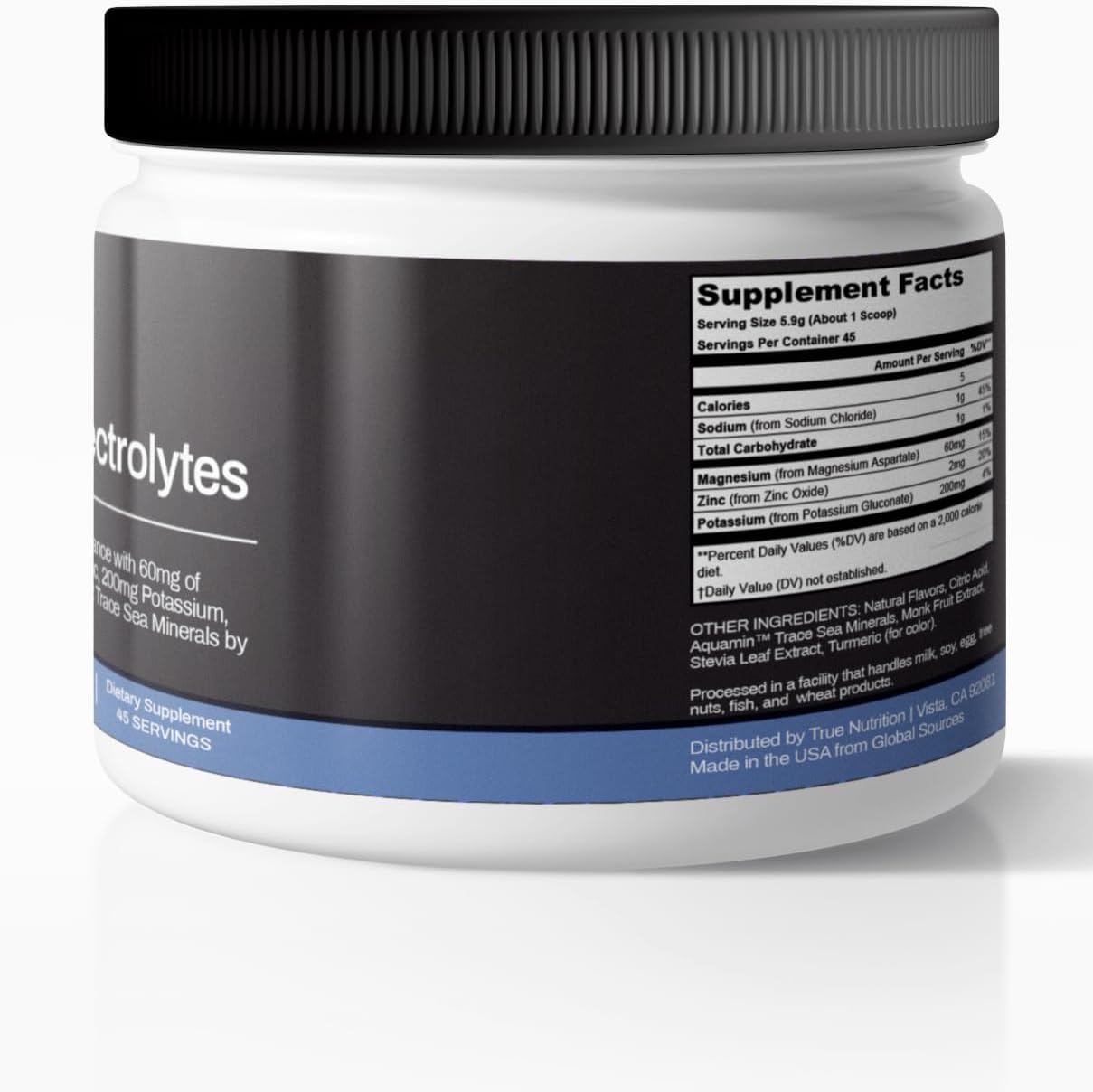 True Nutrition Electrolyte Hydration Drink Mix - Limeade Flavor | Supports Mineral Balance with Zinc, Potassium, Magnesium, & Sodium | Aquamin 72 Trace Sea Minerals | 5 Cal, 0g Sugar | 45 Servings