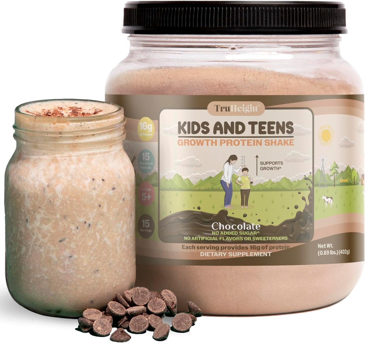 TruHeight Chocolate Growth Protein Shake - Pediatric Formula with Immune Support for Children and Teens