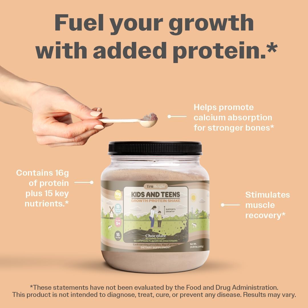 TruHeight Chocolate Growth Protein Shake - Pediatric Formula with Immune Support for Children and Teens