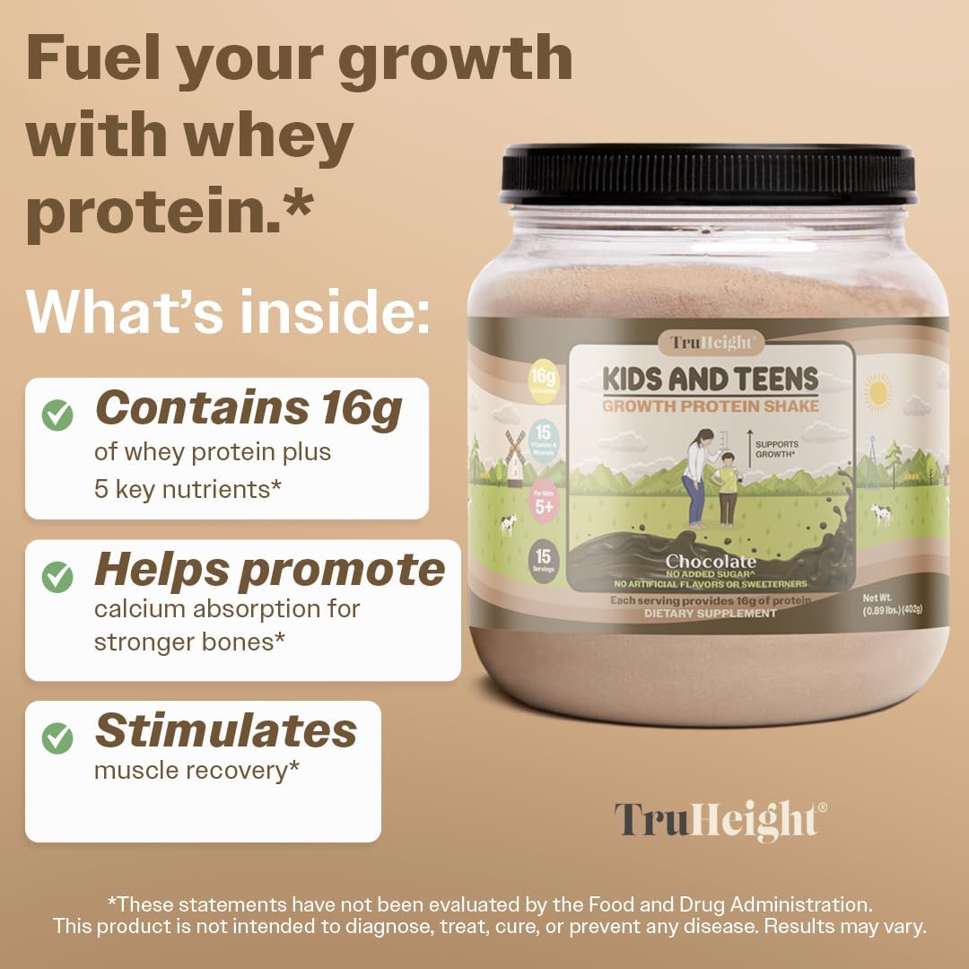 TruHeight Chocolate Growth Protein Shake - Pediatric Formula with Immune Support for Children and Teens