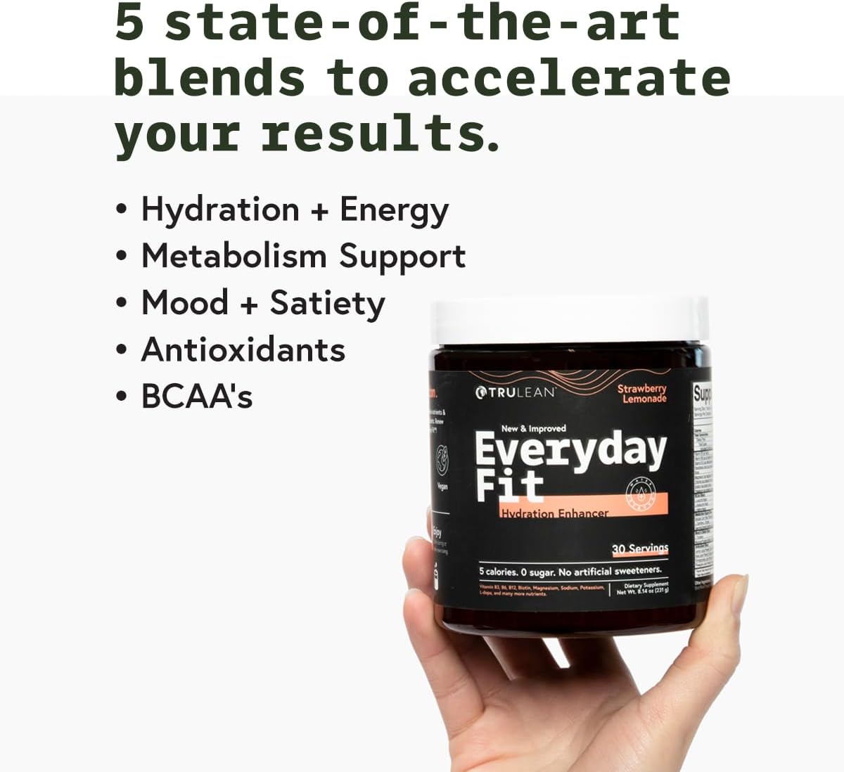 TRULEAN Sugar-Free Electrolyte Powder Drink with BCAA Blend in Strawberry Lemonade Flavor - 30 Servings