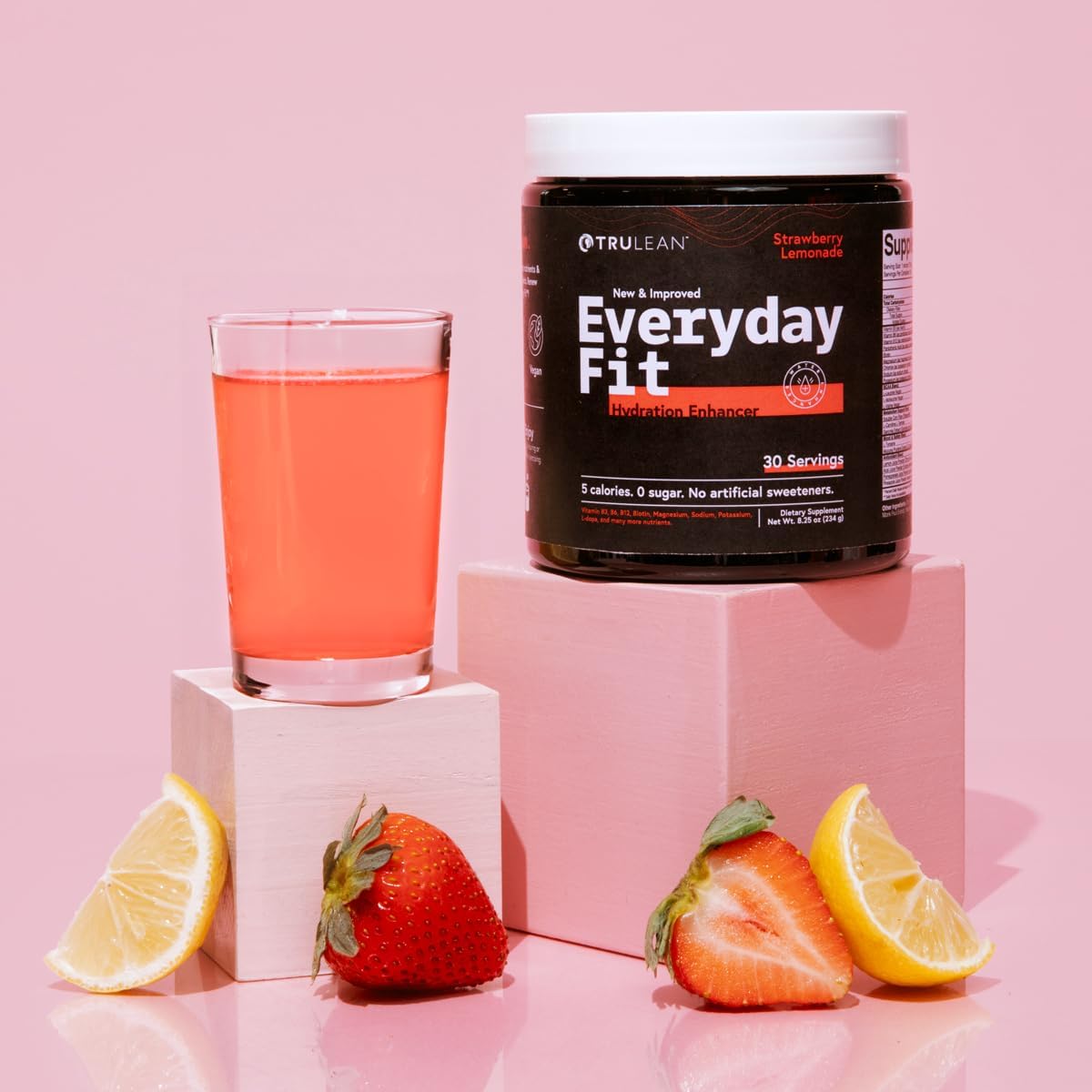 TRULEAN Sugar-Free Electrolyte Powder Drink with BCAA Blend in Strawberry Lemonade Flavor - 30 Servings