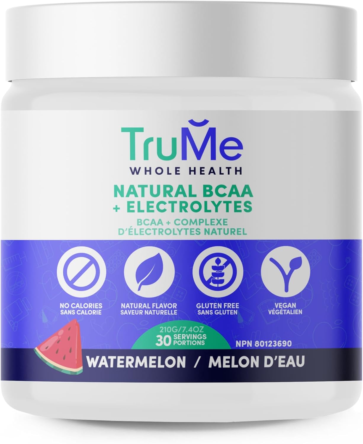 TruMe Natural BCAA Powder with Electrolytes - Vegan Post Workout Supplement - Sour Watermelon Flavor - Sugar & Gluten Free - Muscle Recovery & Hydration - 30 Servings