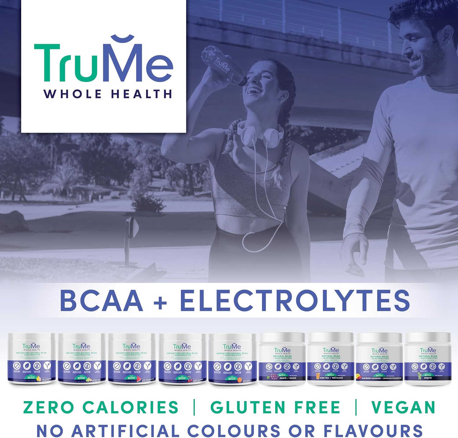TruMe Natural BCAA Powder with Electrolytes - Vegan Post Workout Supplement - Sour Watermelon Flavor - Sugar & Gluten Free - Muscle Recovery & Hydration - 30 Servings