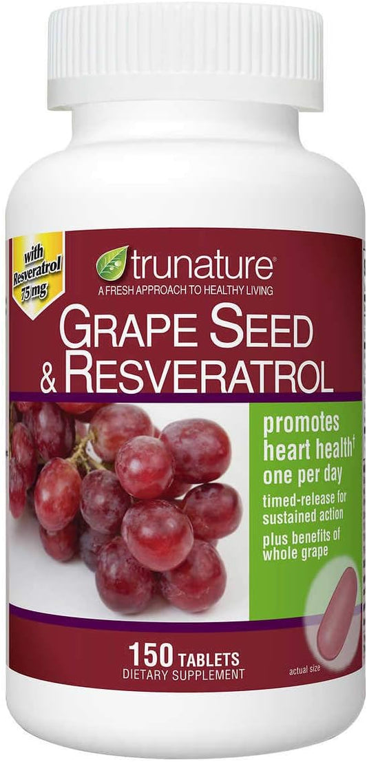 trunature Grape Seed and Resveratrol Tablets - 150 Count - Antioxidant Supplement for Health and Wellness
