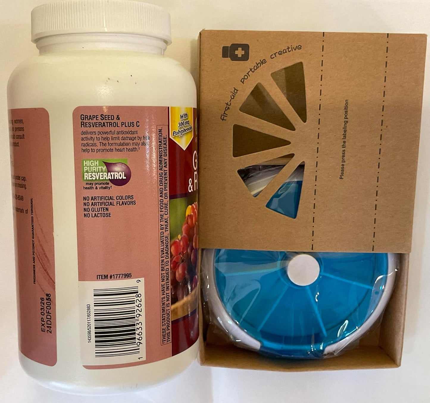 TruNature Grapeseed with Resveratrol 300 Capsules + HealthEmpire Pill Organizer Bundle - 1 Pack