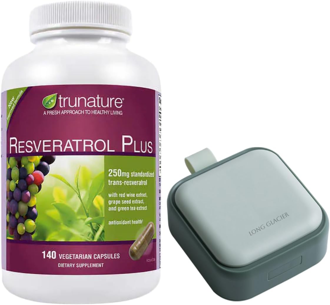 Trunature Resveratrol Plus Bundle: 140 Vegetarian Capsules with Small Pill Organizer for Medicine & Vitamins