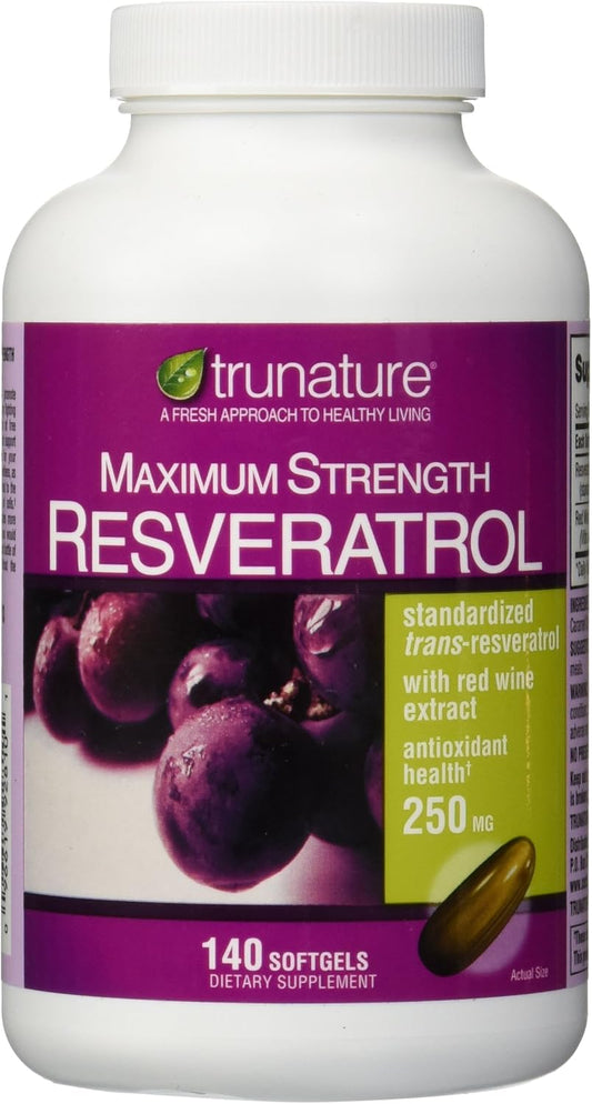 TruNature Resveratrol Plus Vegetarian Capsules - 250mg Trans-Resveratrol, 140 Count