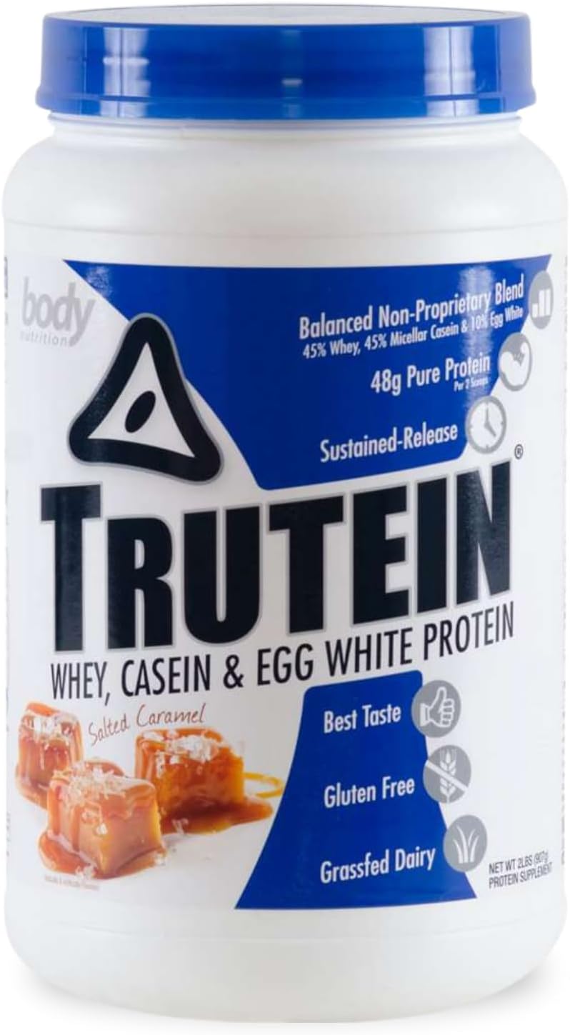 Trutein High Protein Powder: Grass Fed Whey, Gluten-Free, Low Sodium, Salted Caramel Flavor, 2lb Size for Gym & Breakfast Shake