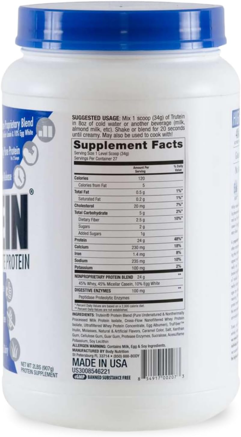 Trutein High Protein Powder: Grass Fed Whey, Gluten-Free, Low Sodium, Salted Caramel Flavor, 2lb Size for Gym & Breakfast Shake