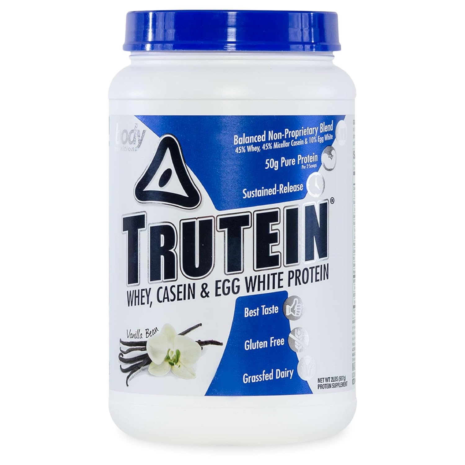 Trutein High Protein Powder Vanilla Bean Flavor - Gluten-Free Blend of Whey, Casein, and Egg White Protein for Men & Women - Low Carb, Low Sodium Supplement Powder - 2lb Jar