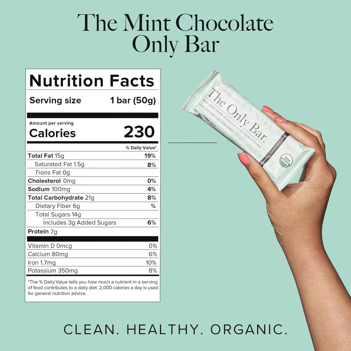 Truvani Chocolate Mint Plant Based Snack Bars - 4 Pack, 7g Protein, USDA Organic, Vegan, Individually Wrapped, Dairy/Soy/Gluten Free