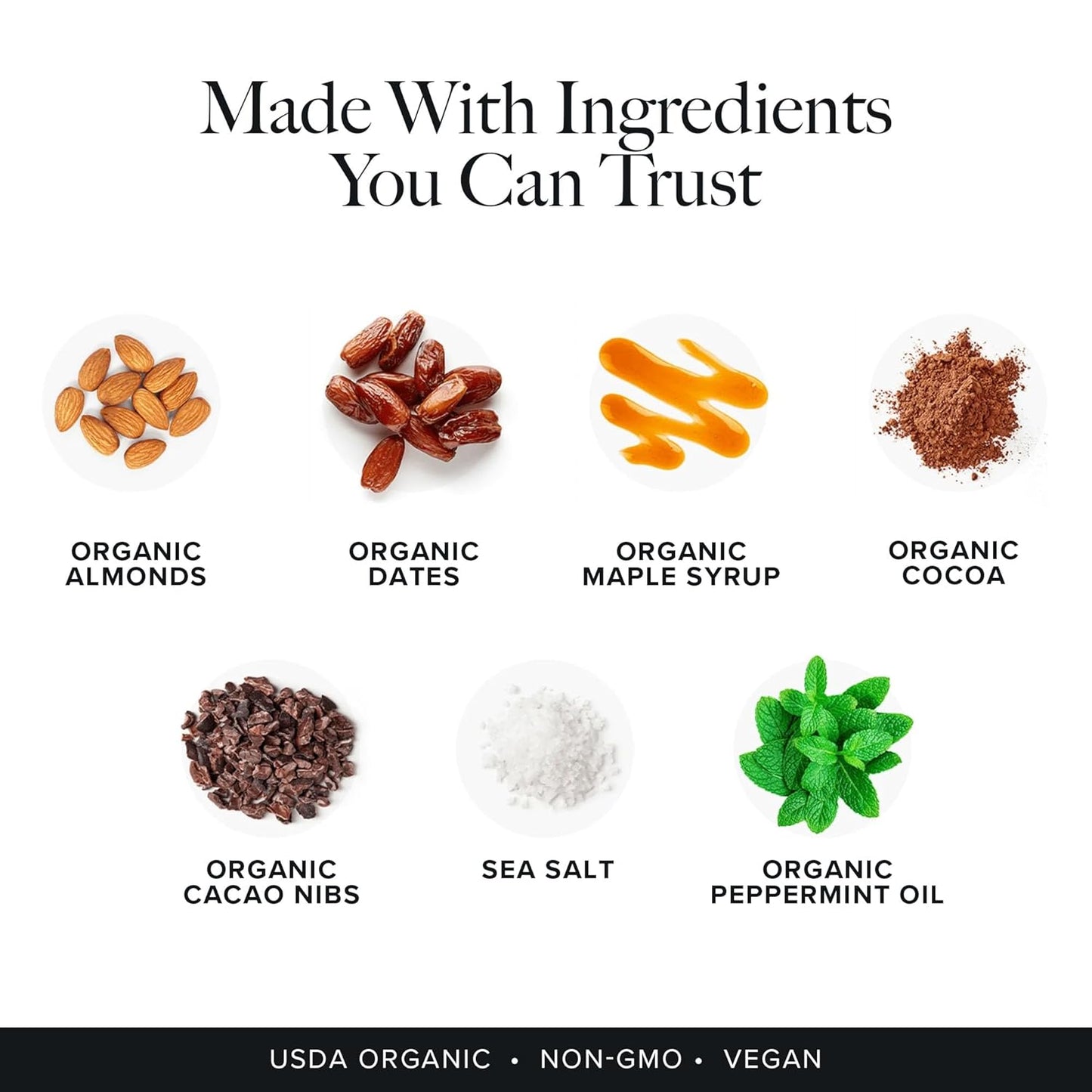 Truvani Chocolate Mint Plant Based Snack Bars - 4 Pack, 7g Protein, USDA Organic, Vegan, Individually Wrapped, Dairy/Soy/Gluten Free