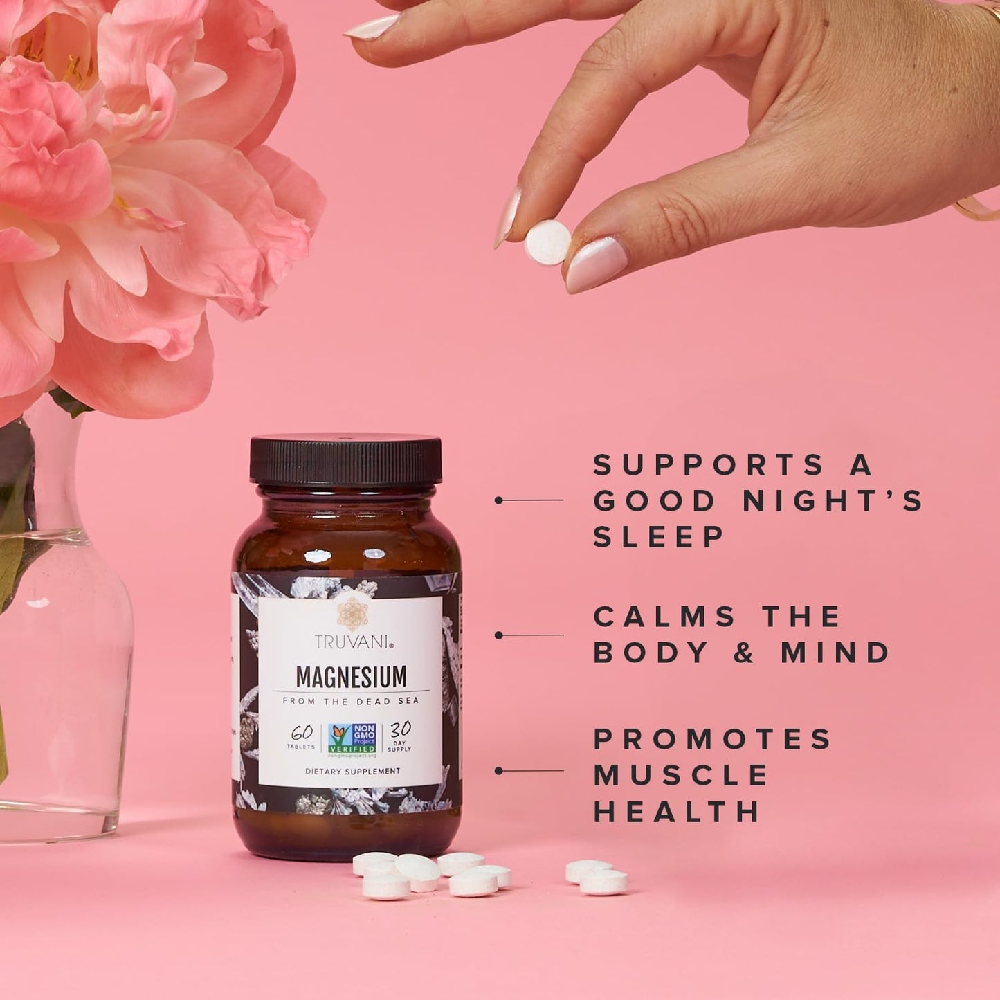 Truvani Magnesium Oxide Tablets - 400mg | 60 Tablets | Promotes Calm Sleep, Bone & Muscle Health | Non-GMO Vegan Formula