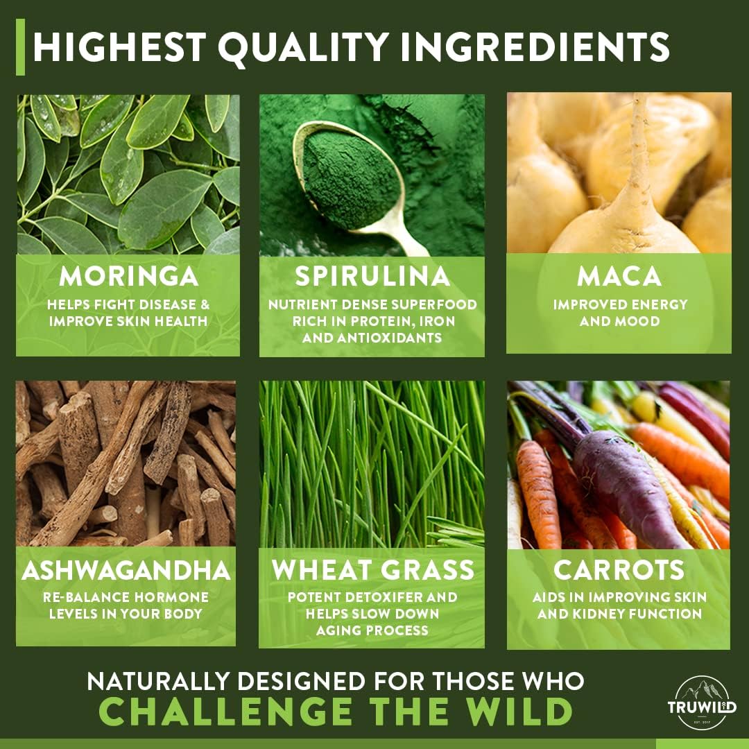 TruWild Greens Superfood Juice Powder - 22+ Greens & Anti-Oxidants - Cucumber Mint Flavor - Natural Immune, Stress, and Digestion Support - 30 Servings