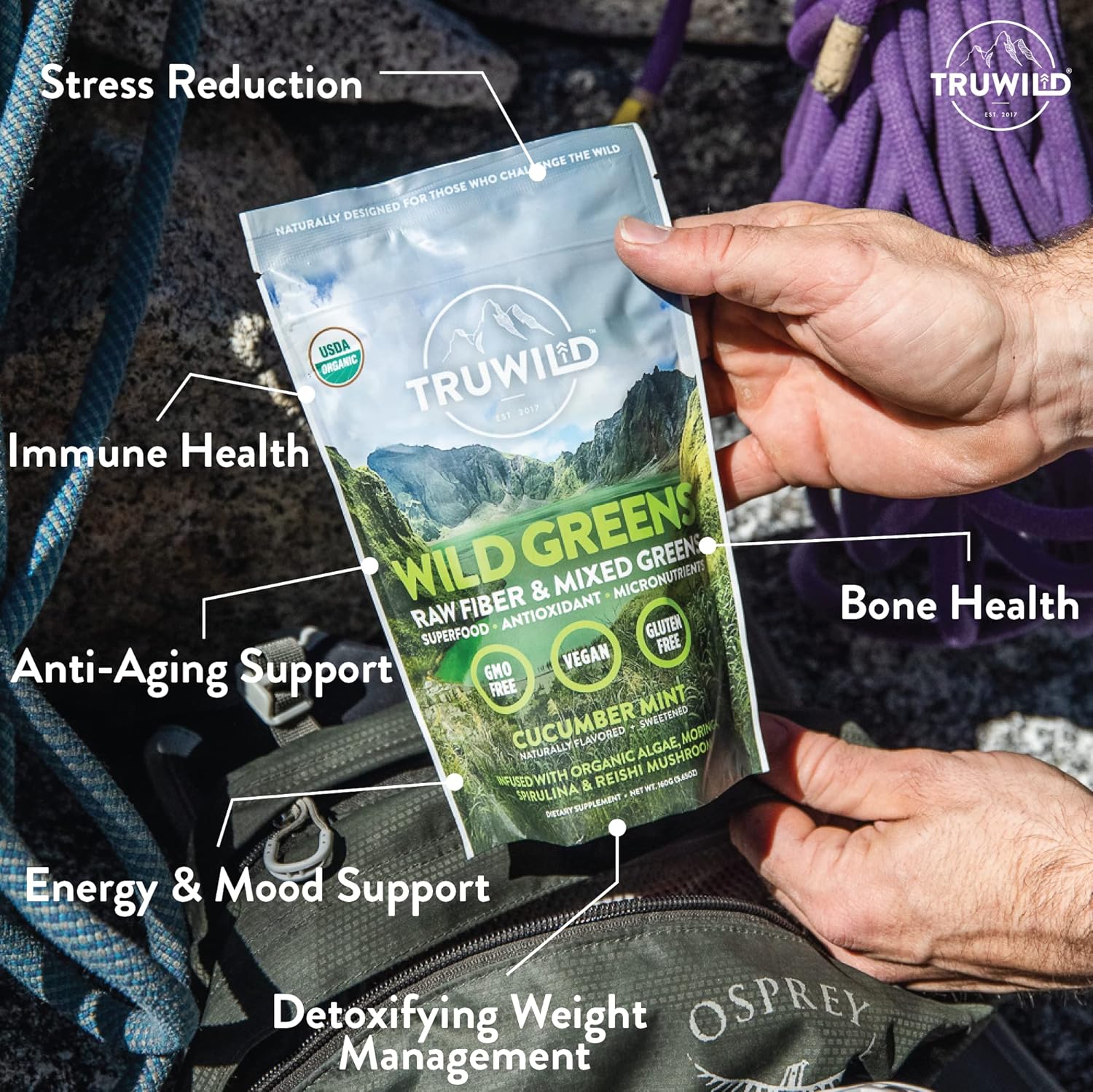 TruWild Greens Superfood Juice Powder - 22+ Greens & Anti-Oxidants - Cucumber Mint Flavor - Natural Immune, Stress, and Digestion Support - 30 Servings