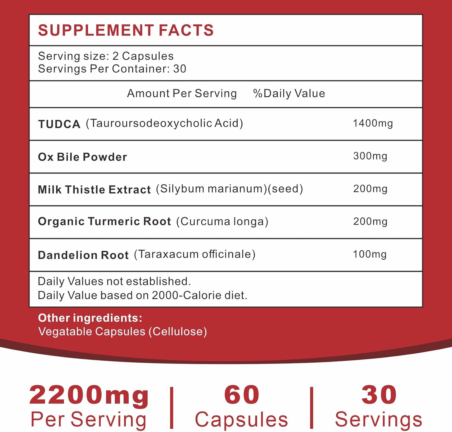 TUDCA Liver Support Supplement 2200MG with OX Bile & Digestive Enzymes - Non-GMO 60 Softgels