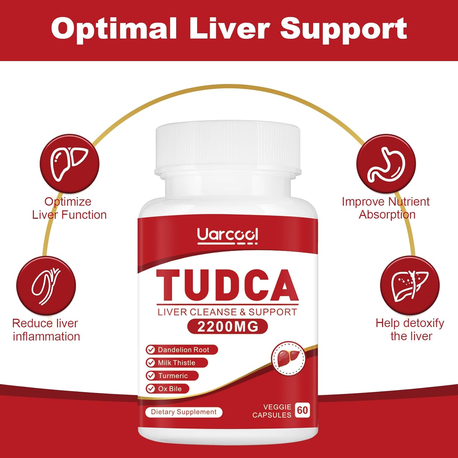 TUDCA Liver Support Supplement 2200MG with OX Bile & Digestive Enzymes - Non-GMO 60 Softgels
